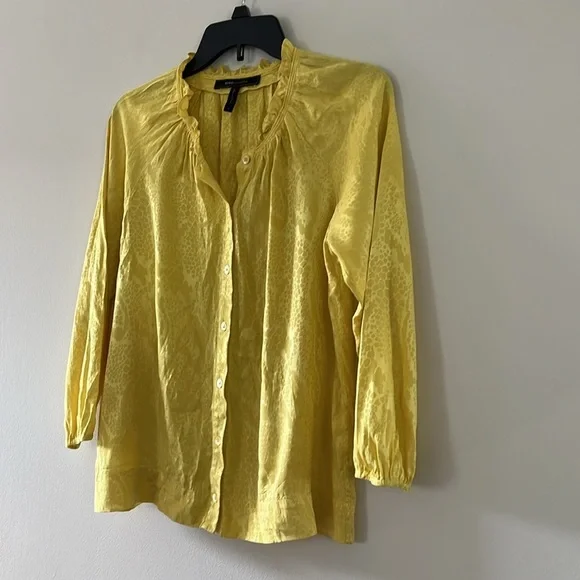 BCBG MAX AZRIA 100% SILK YELLOW CITRINE LONG SLEEVE TOP SIZE XS/S - Picture 5 of 13